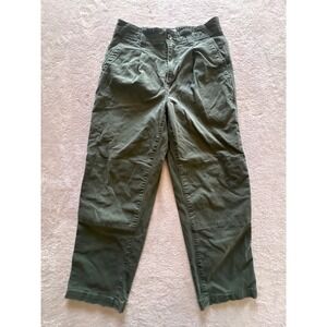 Madewell High Rise Pleated Utility Pants Olive Green Double Knee Straight Leg 26